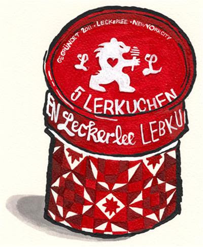 Lebkuchen in our fire engine red tin with a white snowflake pattern