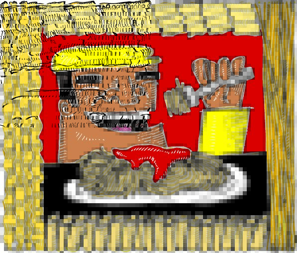 Illustration of man eating pasta